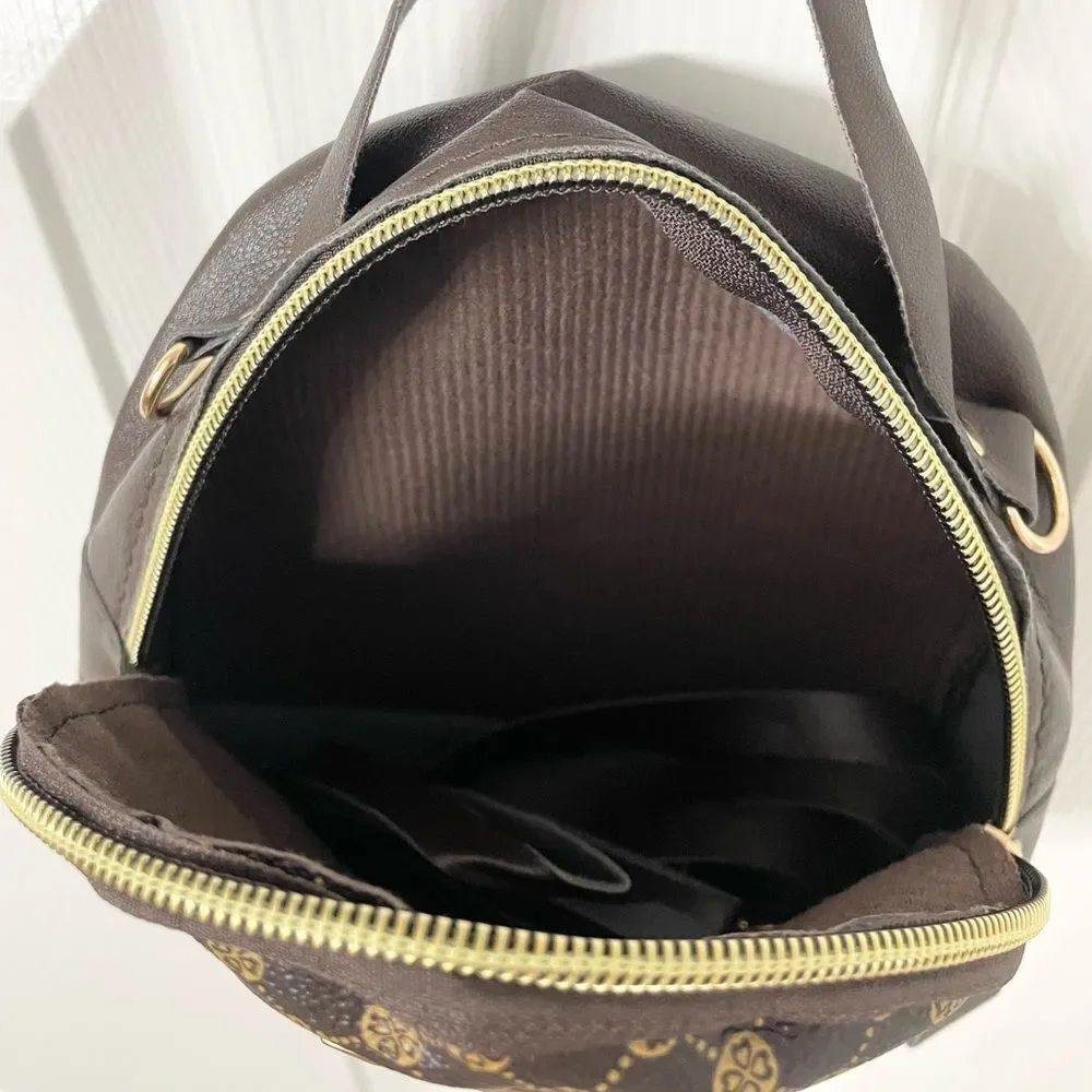 Mini Coffee Brown Backpack – Lightweight PU Leather Bag